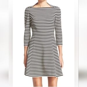 Kate Spade Broome Street Black and Cream Striped Dress XS deep Pockets Stretch